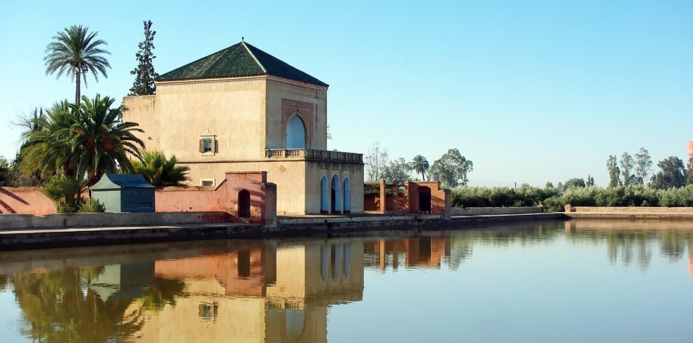 morocco, marrakech, menara palace, nature, water, reflections, travel